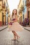Girls' Layered Tulle Dress with 3D Floral Appliques, Pearl and Stone Embellishments, Lace Robe Detail, Lined Dress 5-9 Years - 5