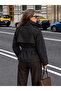 Black Belted High Collar Short Trench Coat Jacket - 2