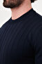 Ribbed Slim Fit Crew Neck Cotton Men's Knitwear Sweater Navy Blue - 11621.26K - 2