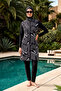 Parachute Patterned Fully Covered Hijab Swimsuit 03 Black03