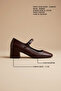 Marlee Women's Burgundy Genuine Leather Lining Mary Jane 5 cm Thick Block Heel Shoes - 6