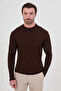 Knitted Patterned Slim Fit Crew Neck Cotton Men's Knitwear Sweater Brown - 11608.26K