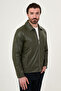 Straight Slim Fit Shirt Collar Zippered Faux Leather Men's Coat Khaki - 39677.26K - 4