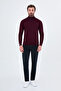 Plain Slim Fit Half Turtleneck Ribbed Cotton Men's Knitwear Sweater Claret Red - 11606.26K - 3