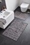 Revna Anthracite Washable 2-Piece Bathroom Mat Set (60X100-50X60 cm) | Non-Slip Base Modern Bathroom Mat
