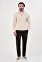 Ribbed Slim Fit Polo Collar Zippered Men's Cotton Knit Sweater Beige - 11602.26K - 3