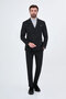 Plain Slim Fit Wide Collar Double Breasted Wool Blend Men's Suit with Pocket Bags Black - 45491.26K - 3