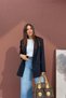 Blazer Jacket with Flap Pockets Dark Blue - 4