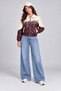 Women's Burgundy, Double-Colored, Furry Inside, Textile Detailed, Oversize Faux Leather Bomber Jacket - 3