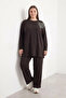 Shoulder Flower Pattern Plus Size Trouser Suit 19287 Brown - 4