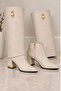 Noble Tread Women's Detachable Boots 2-in-1 Pointed Toe Thick Heel with Gold Detail