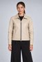 Women's Beige, Comfortable Fit, Fur, Polo Collar, Zippered Leather Jacket
