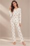 Women's Long Sleeve Half Placketed Report Interlock White Pajama Set C5T2N98