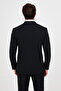Plain Slim Fit Wide Collar Vestless Wool Blend Men's Suit with Handkerchief Navy Blue - 45487.26K - 4