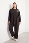 Shoulder Flower Pattern Plus Size Trouser Suit 19287 Brown - 3