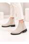 Maral Women's Beige Suede Round Toe Rubber Detailed 3 cm Heeled Non-Slip Sole Chelsea Boots Bootie - 2