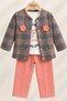 Baby Girl Set - 3-Piece Set with Floral Detail, Checkered Cardigan, Top and Bottom, Seasonal Set - 6
