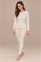Women's Long Sleeve Half Placketed Report Interlock White Pajama Set C1T3N98 - 3