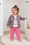 Baby Girl Set - 3-Piece Set with Floral Detail, Checkered Cardigan, Top and Bottom, Seasonal Set - 2