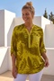 Italian Mustard Color Judge Collar Long Sleeve Leaf Patterned Sequin Pocket Casual Viscose Woven Blouse 75 62 - 4
