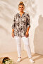 Italian Beige Hakim Collar Long Sleeve Patterned Sequin Pocket Casual Viscose Woven Blouse 75 60 - 7