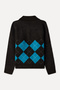Women's Brown Diamond Patterned Loose Fit Polo Collar Sweater - 2