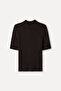 Women's Brown Fitted High Neck Short Sleeve Sweater