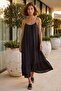 Italian Black Strapless Collar Strap Lined Skirt with Ruffles and Embroidery Casual Woven 125 60 - 7