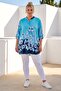 Italian Turquoise Judge Collar 3/4 Sleeve Buttoned Floral Printed Casual Linen Look Woven Blouse 80 66 - 6