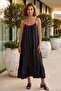 Italian Black Strapless Collar Strap Lined Skirt with Ruffles and Embroidery Casual Woven 125 60 - 6