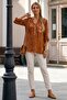 Italian Orange Judge Collar Long Sleeve Patterned Sequin Pocket Casual Viscose Woven Blouse 70 62 - 6