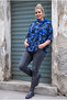 Italian Saks Blue Pool Collar Long Sleeve Camouflage Casual Long Knitwear Blouse with Scarf 75 70 - 6