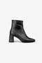 Women's Black Square Toe 7.5 cm Thick Heeled Zippered Ankle Boots - 6