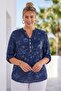 Italian Navy Blue Judge Collar Long Sleeve Patterned Sequin Pocket Casual Viscose Woven Blouse 72 62 - 5