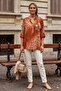 Italian Orange Judge Collar Long Sleeve Leopard Patterned Sequin Pocket Casual Linen Look Woven 73 65 - 7