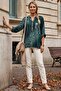 Italian Green Judge Collar Long Sleeve Leopard Patterned Sequin Pocket Casual Linen Look Woven 73 65 - 6