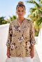 Italian Dark Beige Judge Collar Long Sleeve Floral Sequin Pocket Casual Viscose Woven Blouse 75 62 - 4