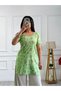 Lime Green Floral Printed Tunic with Lace-Up Corset Back - SMK9771 | Lime Green-Size:3XL-46-Inches