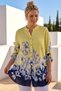 Italian Yellow Judge Collar 3/4 Sleeve Buttoned Floral Printed Casual Linen Look Woven Blouse 80 66 - 4