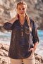 Italian Brown Judge Collar Long Sleeve Patterned Sequin Pocket Casual Viscose Woven Blouse 75 60 - 3