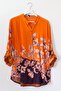 Italian Orange Judge Collar 3/4 Sleeve Buttoned Floral Printed Casual Linen Look Woven Blouse 80 66 - 2