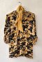 Italian Mustard Pool Collar Long Sleeve Camouflage Casual Long Knitwear Blouse with Scarf 75 70 - 2