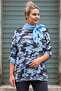 Italian Light Blue Pool Collar Long Sleeve Camouflage Casual Long Knitwear Blouse with Scarf 75 70 - 4