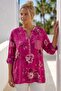 Italian Fuchsia Judge Collar Long Sleeve Floral Sequin Pocket Casual Viscose Woven Blouse 75 62