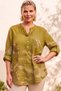 Italian Mustard Color Court Collar Long Sleeve Printed Casual Linen Look Woven Blouse 75 62 - 2