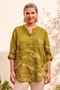 Italian Mustard Color Court Collar Long Sleeve Printed Casual Linen Look Woven Blouse 75 62 - 3