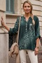 Italian Green Judge Collar Long Sleeve Leopard Patterned Sequin Pocket Casual Linen Look Woven 73 65 - 3