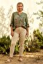 Italian Khaki Hakim Collar Long Sleeve Printed Casual Linen Look Woven Blouse 75 62 - 5