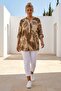 Italian Camel Hakim Collar Long Sleeve Leaf Patterned Sequin Pocket Casual Viscose Woven Blouse 75 62 - 7