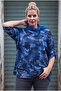 Italian Saks Blue Pool Collar Long Sleeve Camouflage Casual Long Knitwear Blouse with Scarf 75 70 - 5